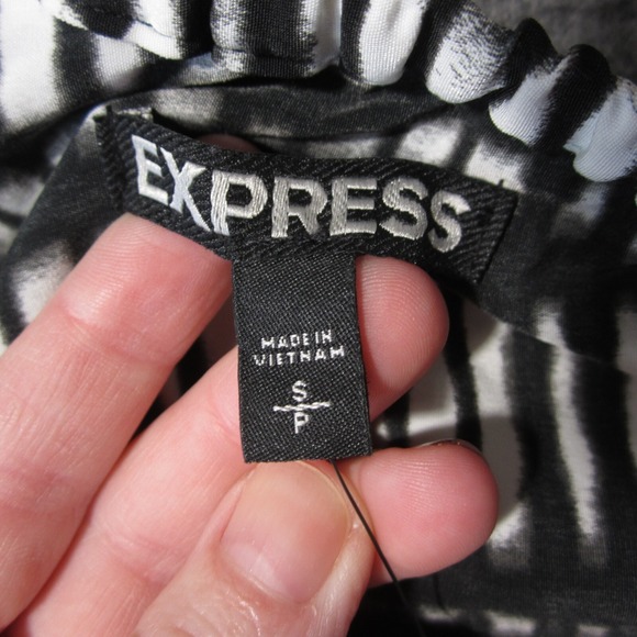 Express One Shoulder Dress S Black White Abstract Striped Ruffle Party Mini NEW - Picture 7 of 10